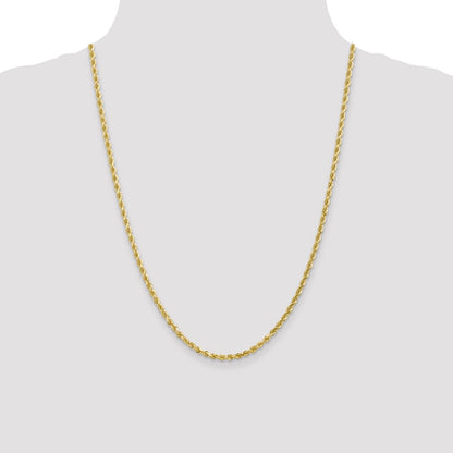 24 Inch 10K Yellow Gold 3mm Diamond Cut Rope Chain Necklace