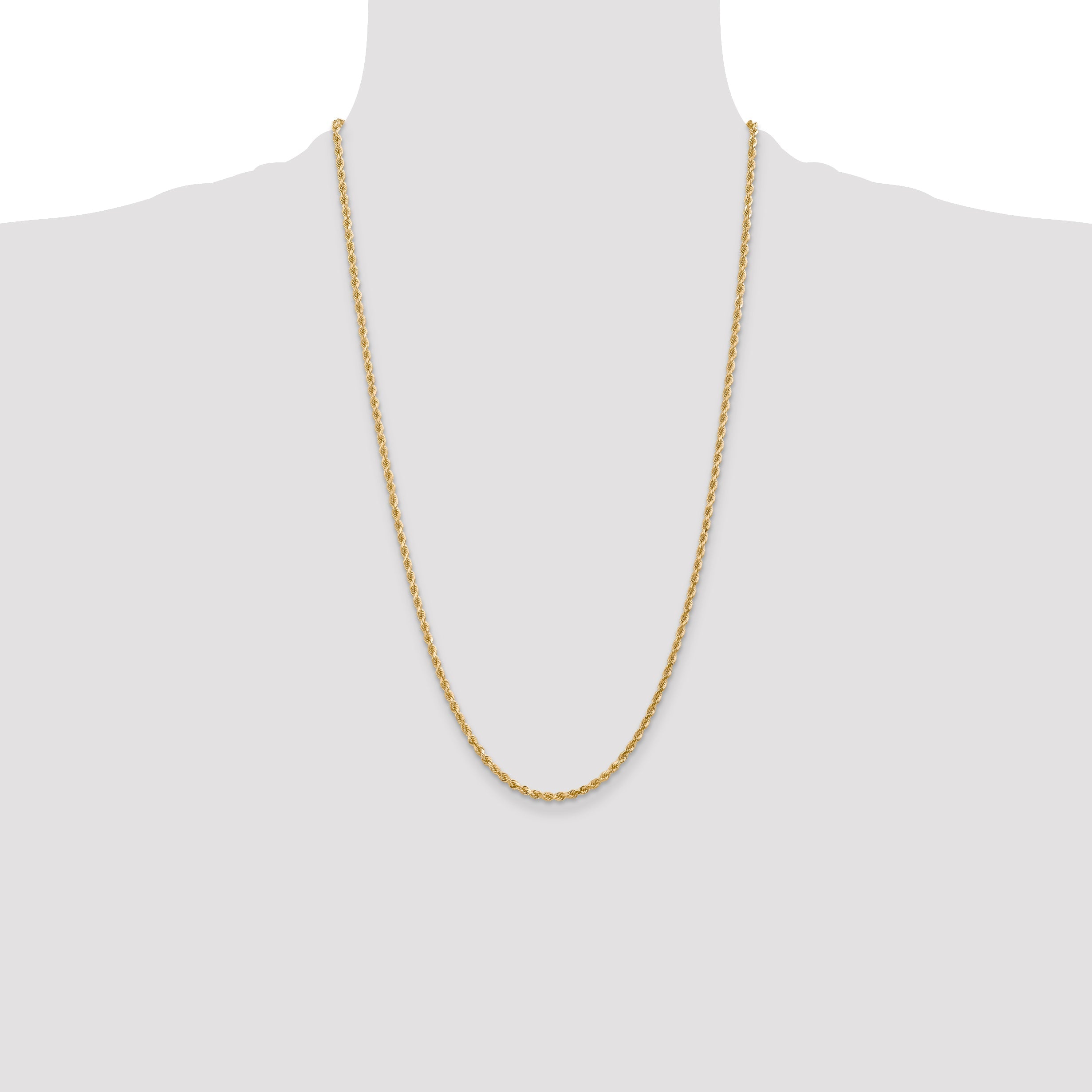 26 Inch 10K Yellow Gold 3mm Diamond Cut Rope Chain Necklace