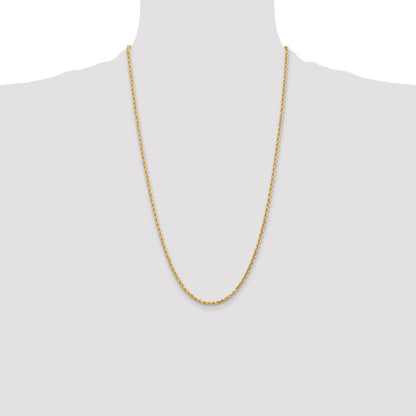 26 Inch 10K Yellow Gold 3mm Diamond Cut Rope Chain Necklace