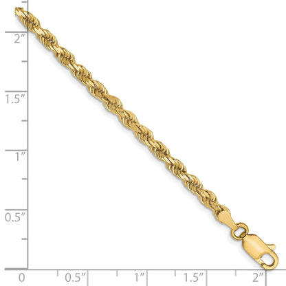 7 Inch 10K Yellow Gold 3mm Diamond Cut Rope Chain Bracelet