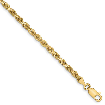 8 Inch 10k Yellow Gold 3mm Diamond-Cut Rope Chain Bracelet