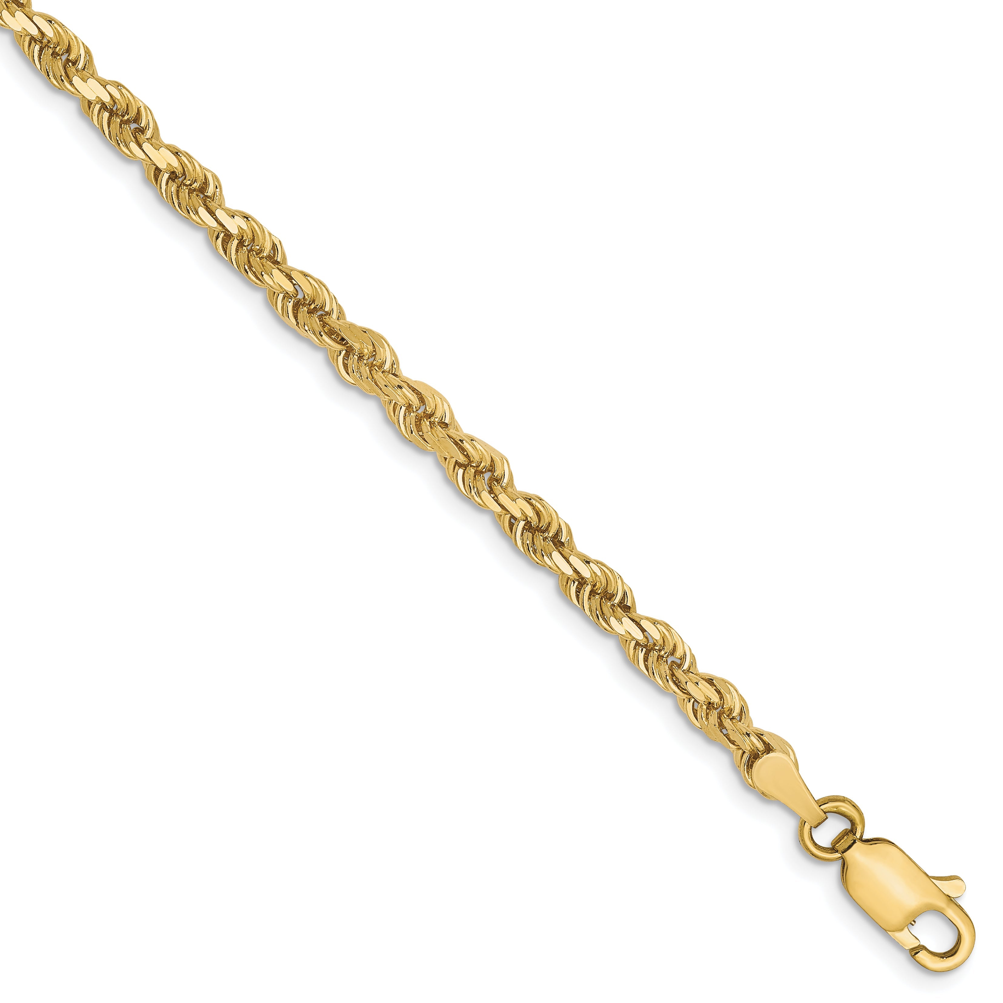 7 Inch 10K Yellow Gold 3mm Diamond Cut Rope Chain Bracelet