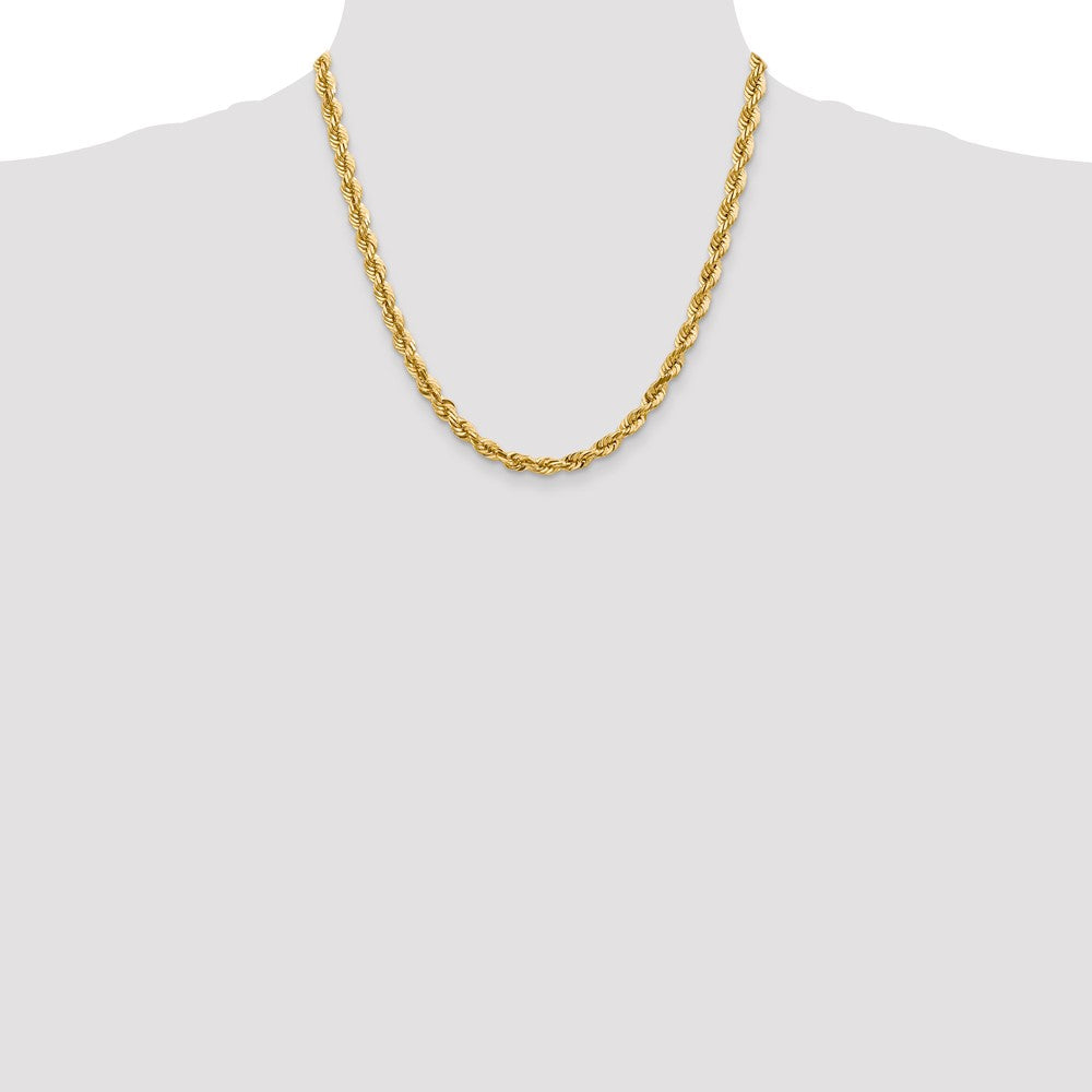 2 Inch 10K Yellow Gold 5.5mm Diamond Cut Rope Chain Necklace