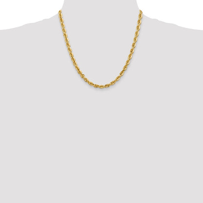 2 Inch 10K Yellow Gold 5.5mm Diamond Cut Rope Chain Necklace