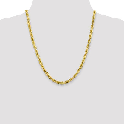 22 Inch 10K Yellow Gold 5.5mm Diamond Cut Rope Chain Necklace