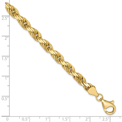 8 Inch 10K Yellow Gold 5.5mm Diamond Cut Rope Chain Bracelet