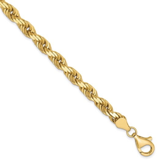 8 Inch 10K Yellow Gold 5.5mm Diamond Cut Rope Chain Bracelet