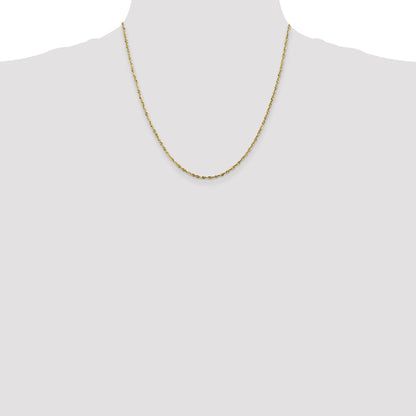2 Inch 10K Yellow Gold 1.8mm Diamond Cut Lightweight Rope Chain Necklace