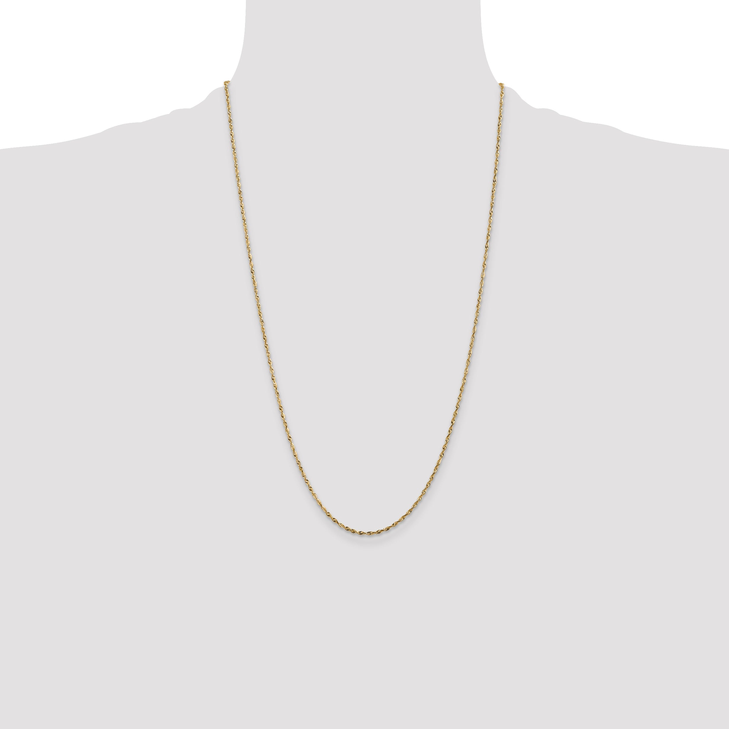 26 Inch 10K Yellow Gold 1.8mm Diamond Cut Lightweight Rope Chain Necklace