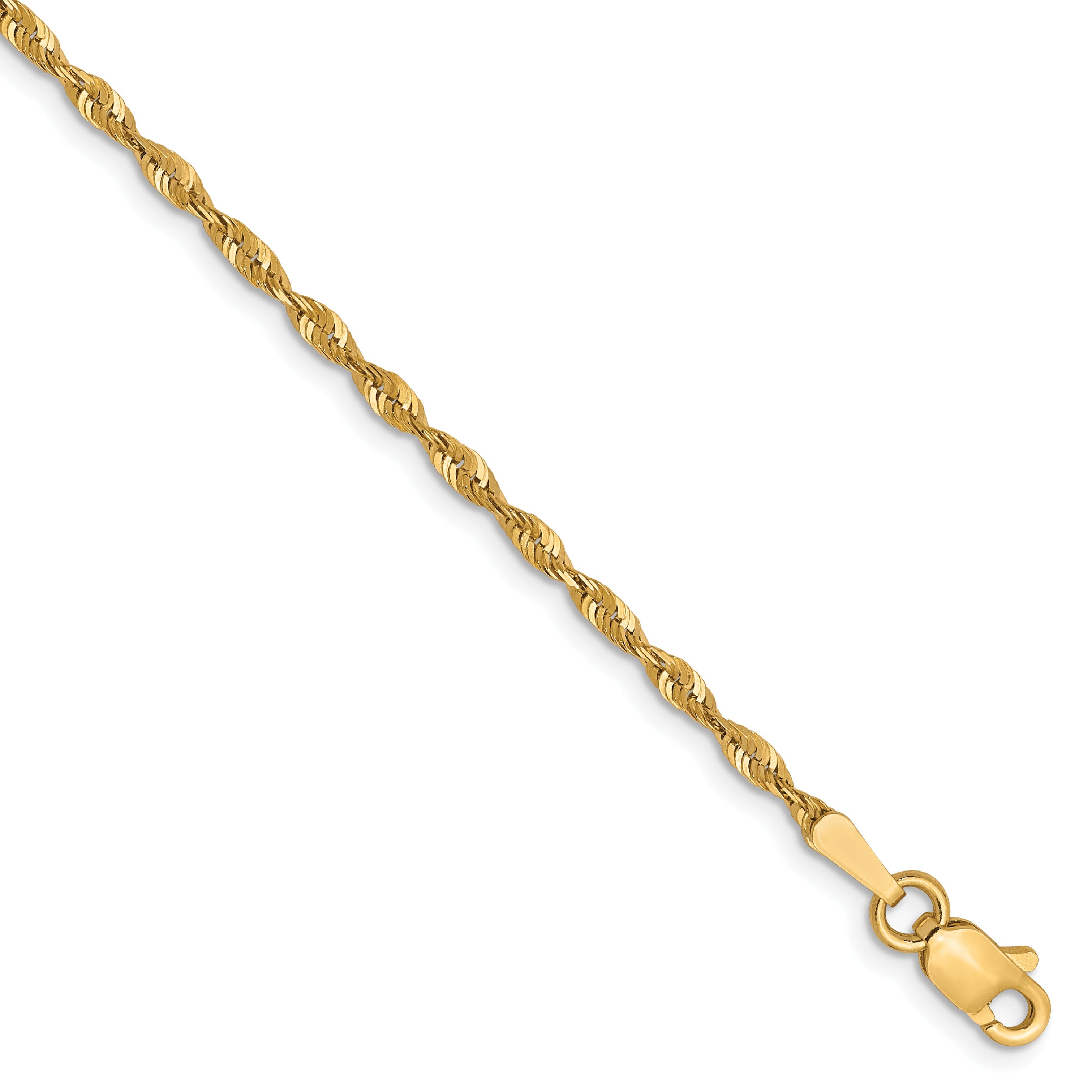 7 Inch 10k Yellow Gold 1.8mm Diamond-Cut Lightweight Rope Chain Bracelet