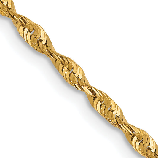 2 Inch 10K Yellow Gold 1.8mm Diamond Cut Lightweight Rope Chain Necklace