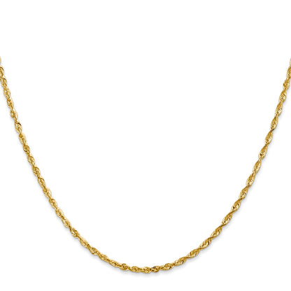 24 Inch 10K Yellow Gold 2mm Diamond Cut Lightweight Rope Chain Necklace