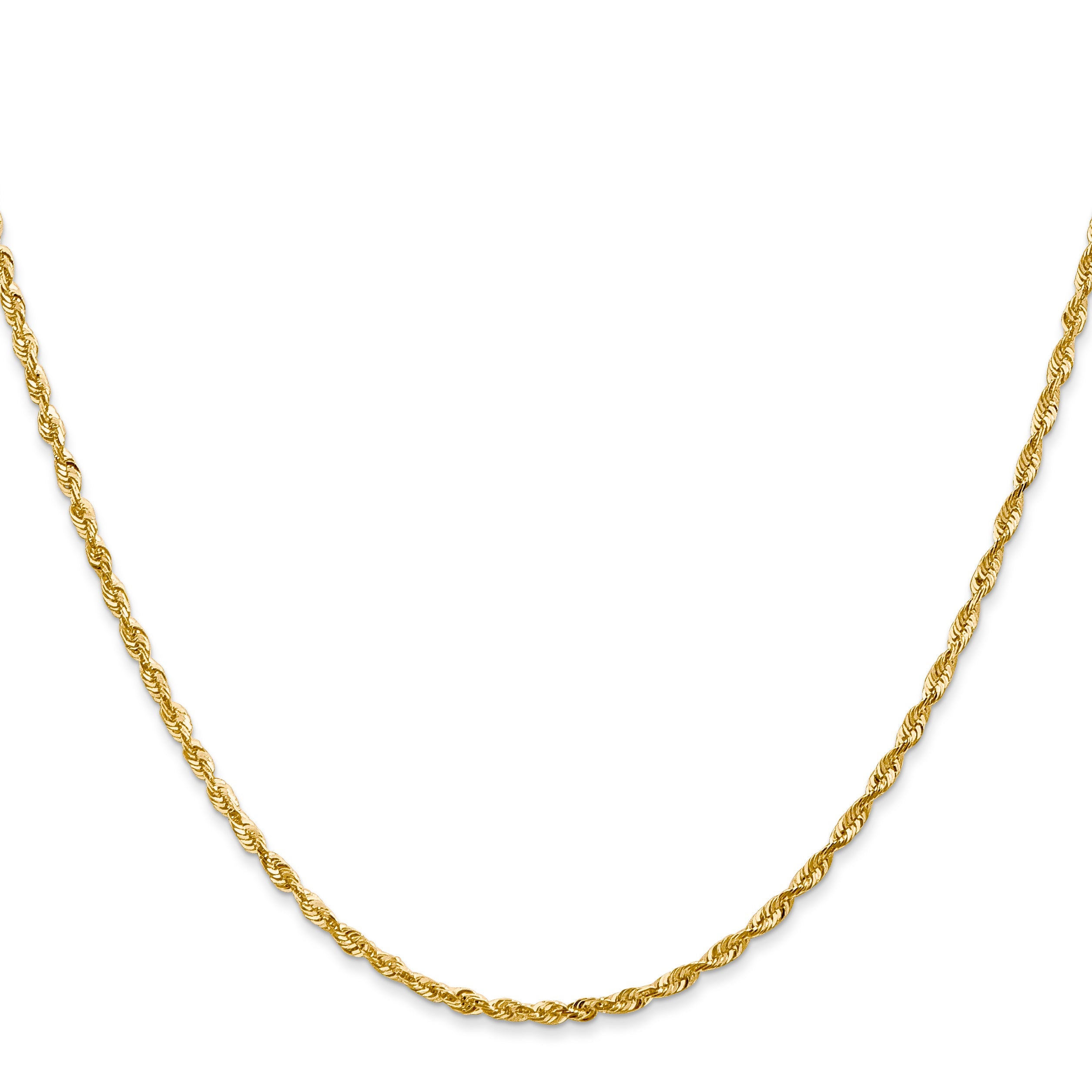 22 Inch 10K Yellow Gold 2mm Diamond Cut Lightweight Rope Chain Necklace