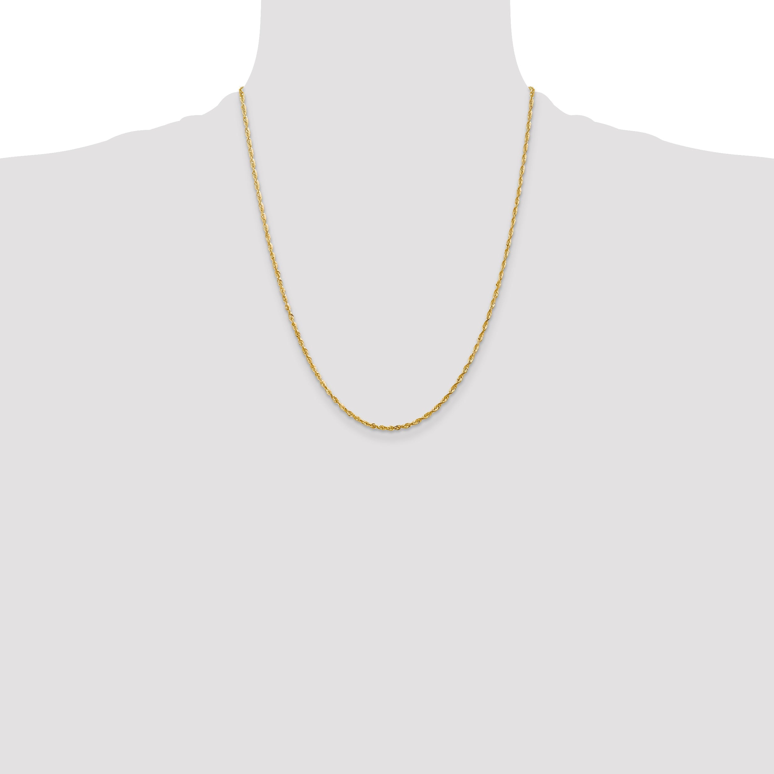 22 Inch 10K Yellow Gold 2mm Diamond Cut Lightweight Rope Chain Necklace