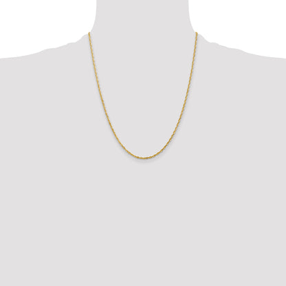 22 Inch 10K Yellow Gold 2mm Diamond Cut Lightweight Rope Chain Necklace