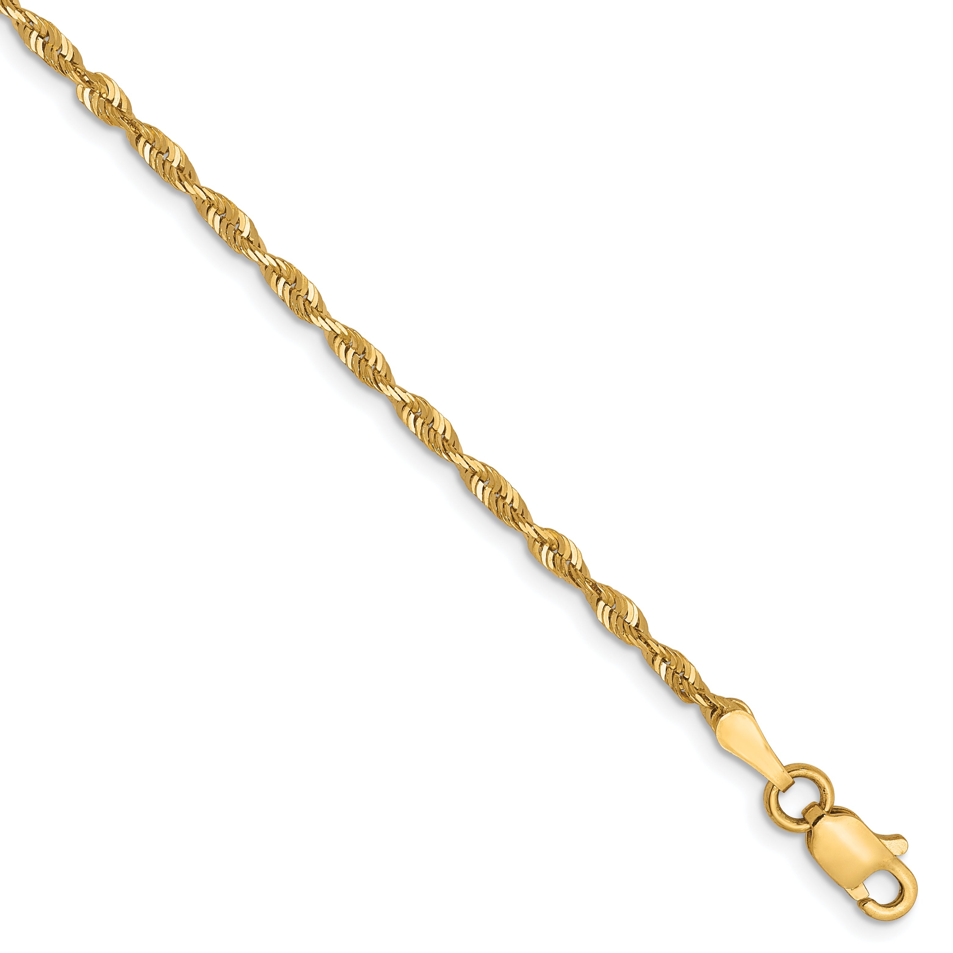7 Inch 10k Yellow Gold 2mm Diamond-Cut Lightweight Rope Chain Bracelet