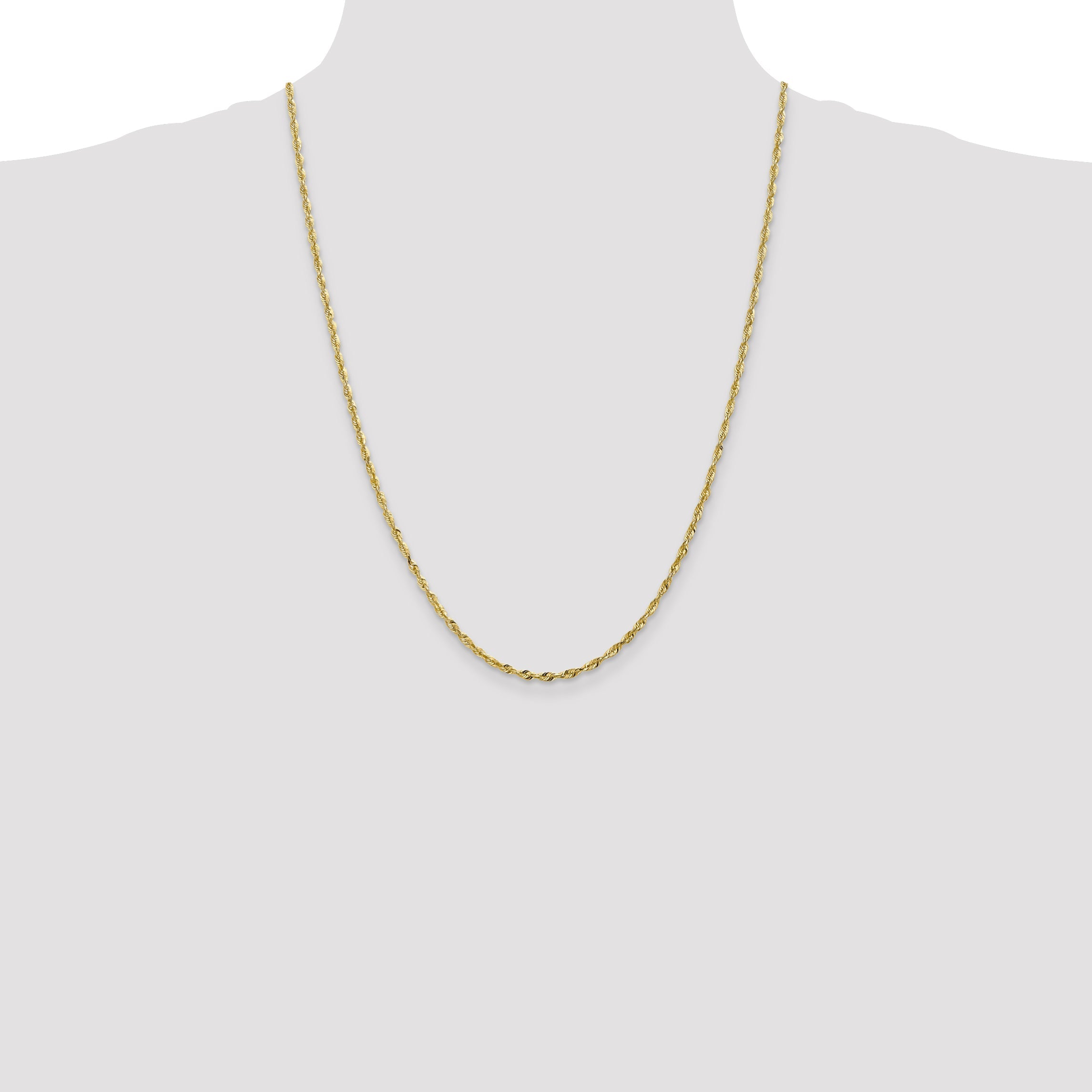 24 Inch 10K Yellow Gold 2.5mm Diamond Cut Lightweight Rope Chain Necklace
