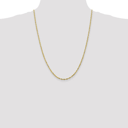 24 Inch 10K Yellow Gold 2.5mm Diamond Cut Lightweight Rope Chain Necklace
