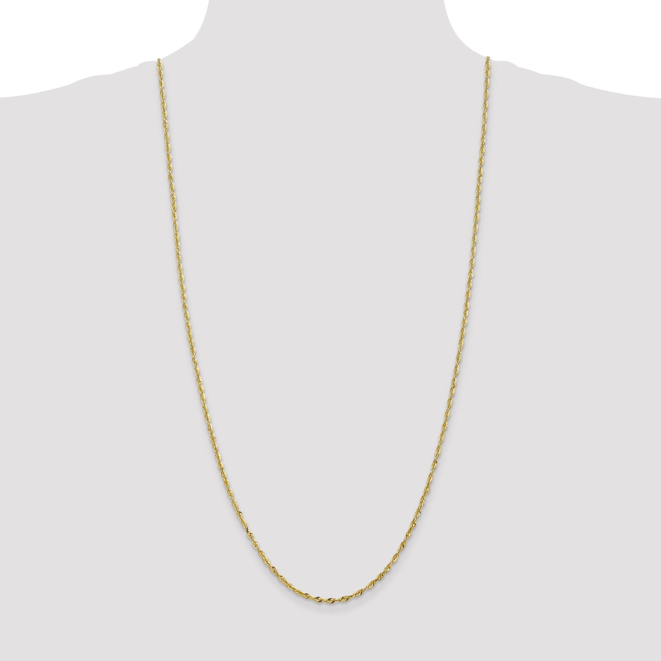 30 Inch 10K 2.5mm Diamond-Cut Lightweight Rope Chain Necklace