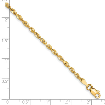 7 Inch 10K Yellow Gold 2.5mm Diamond Cut Lightweight Rope Chain Bracelet