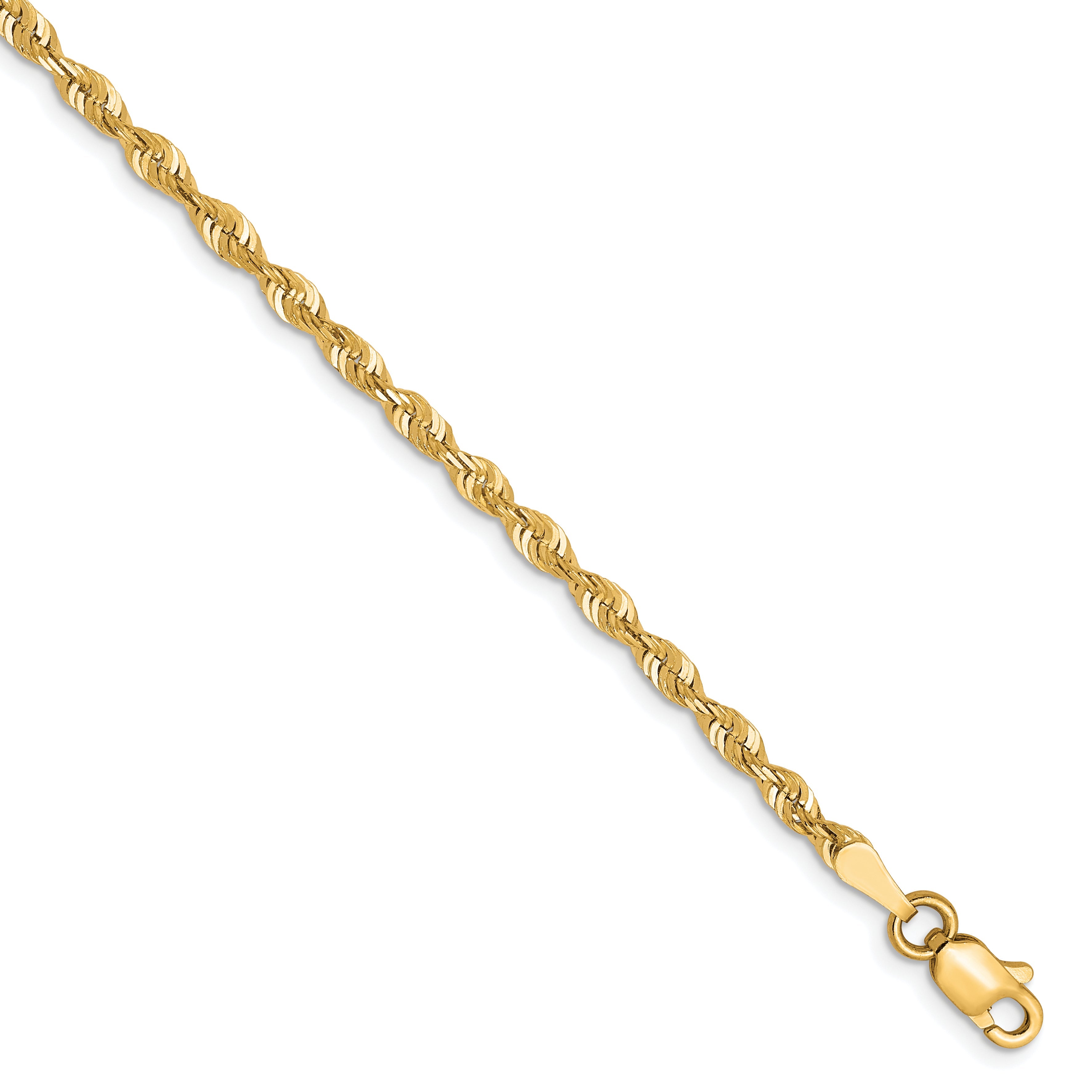 8 Inch 10k Yellow Gold 2.5mm Diamond-Cut Lightweight Rope Chain Bracelet