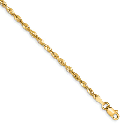 8 Inch 10k Yellow Gold 2.5mm Diamond-Cut Lightweight Rope Chain Bracelet