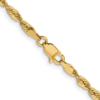 22 Inch 10K Yellow Gold 3mm Diamond Cut Lightweight Rope Chain Necklace