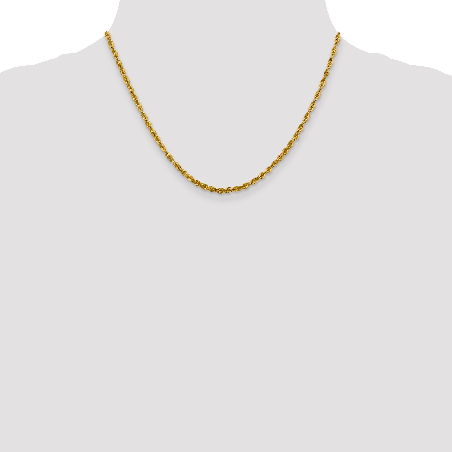18 Inch 10K Yellow Gold 3mm Diamond Cut Lightweight Rope Chain Necklace