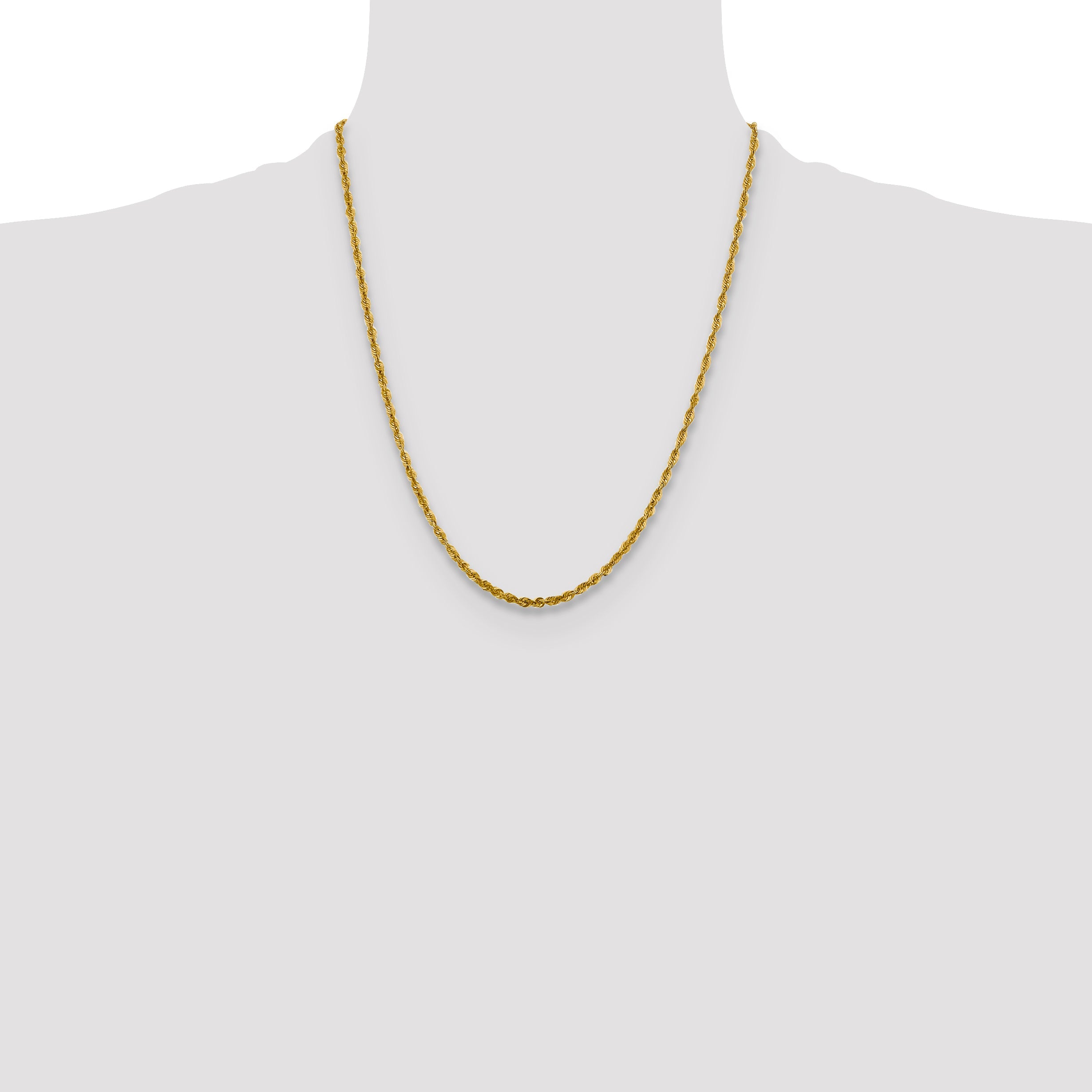 22 Inch 10K Yellow Gold 3mm Diamond Cut Lightweight Rope Chain Necklace