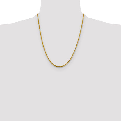 22 Inch 10K Yellow Gold 3mm Diamond Cut Lightweight Rope Chain Necklace