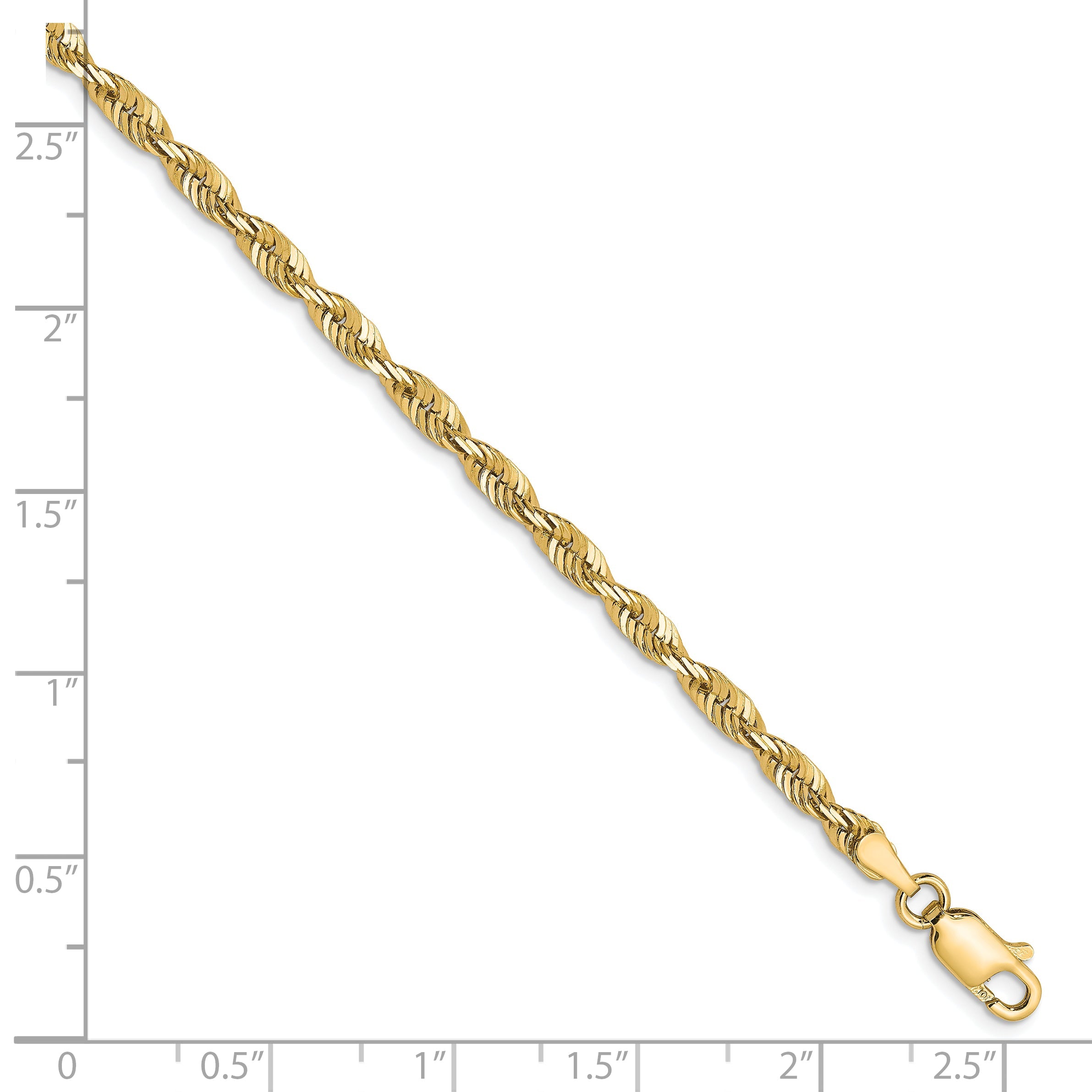 8 Inch 10K Yellow Gold 3mm Diamond Cut Lightweight Rope Chain Bracelet