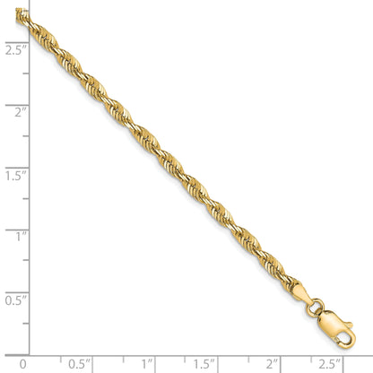 8 Inch 10K Yellow Gold 3mm Diamond Cut Lightweight Rope Chain Bracelet