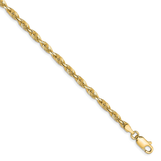 8 Inch 10K Yellow Gold 3mm Diamond Cut Lightweight Rope Chain Bracelet