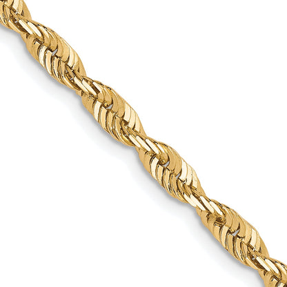 18 Inch 10K Yellow Gold 3mm Diamond Cut Lightweight Rope Chain Necklace