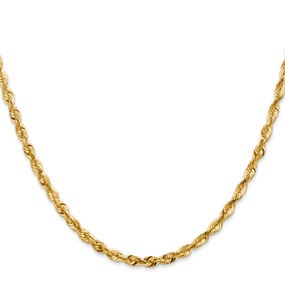 22 Inch 10K Yellow Gold 3.5mm Diamond Cut Lightweight Rope Chain Necklace