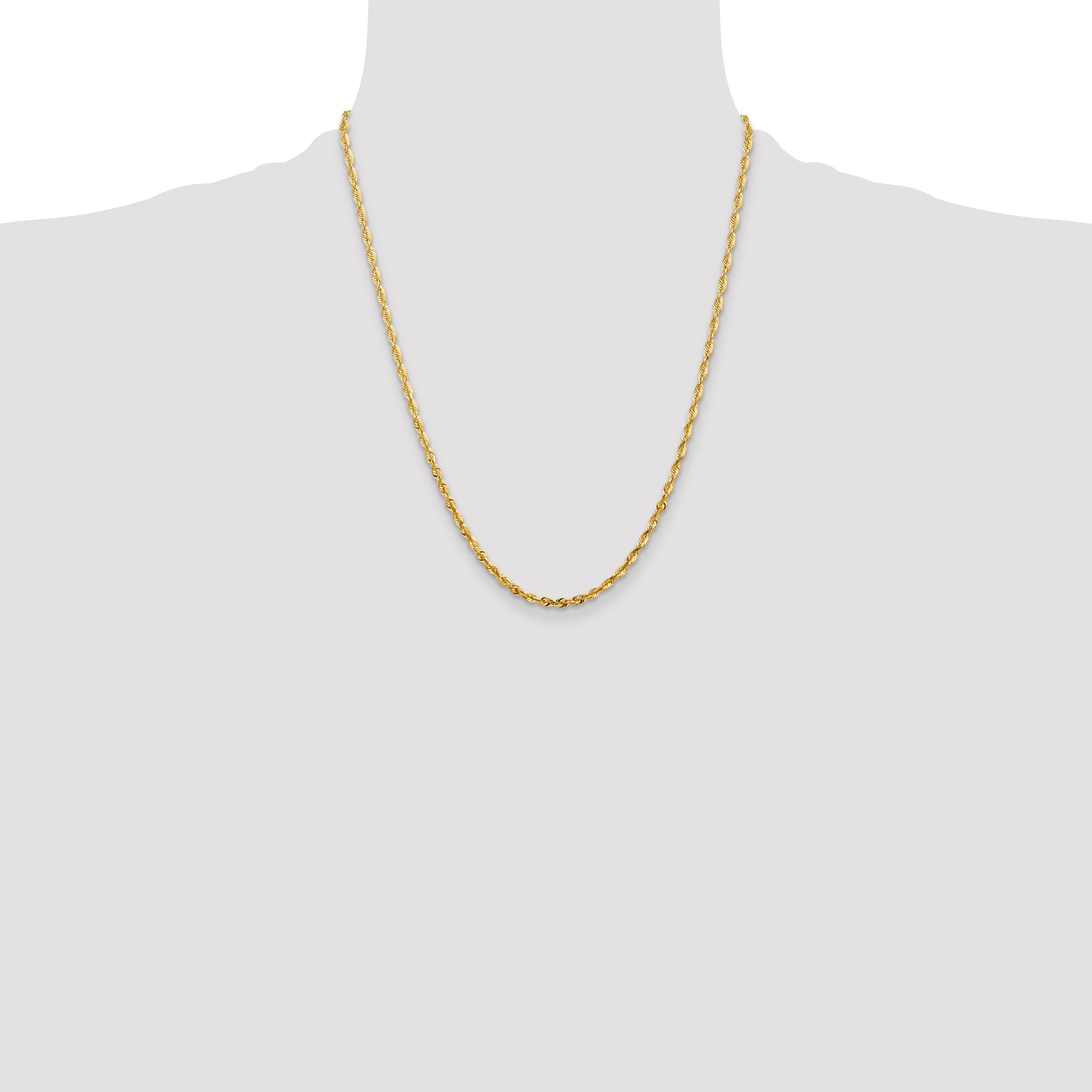 22 Inch 10K Yellow Gold 3.5mm Diamond Cut Lightweight Rope Chain Necklace