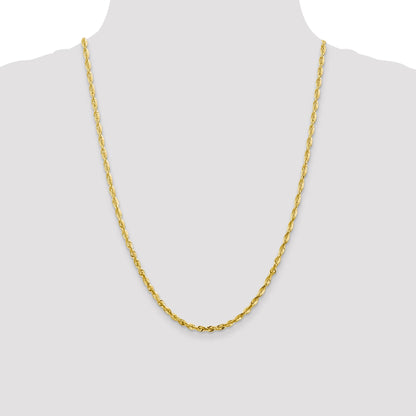 24 Inch 10K 3.5mm Diamond-Cut Lightweight Rope Chain Necklace