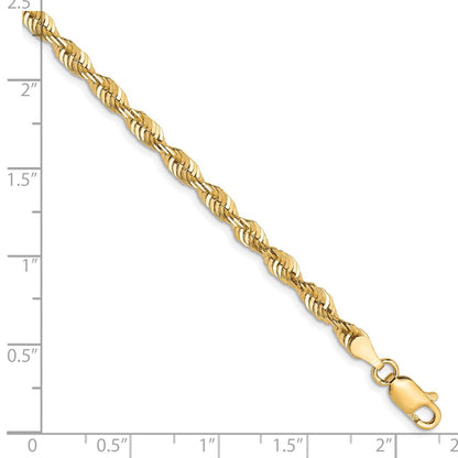 8 Inch 10k Yellow Gold 3.5mm Diamond-Cut Lightweight Rope Chain Bracelet