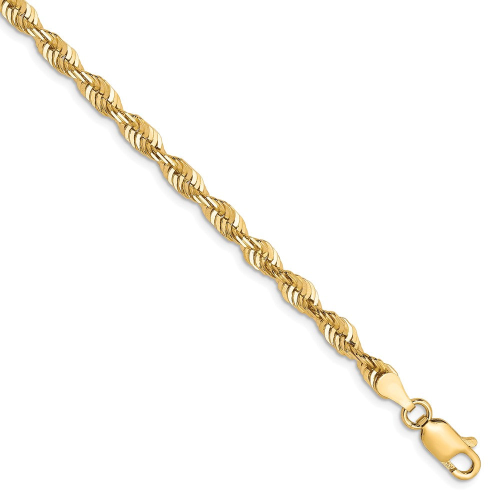 8 Inch 10k Yellow Gold 3.5mm Diamond-Cut Lightweight Rope Chain Bracelet