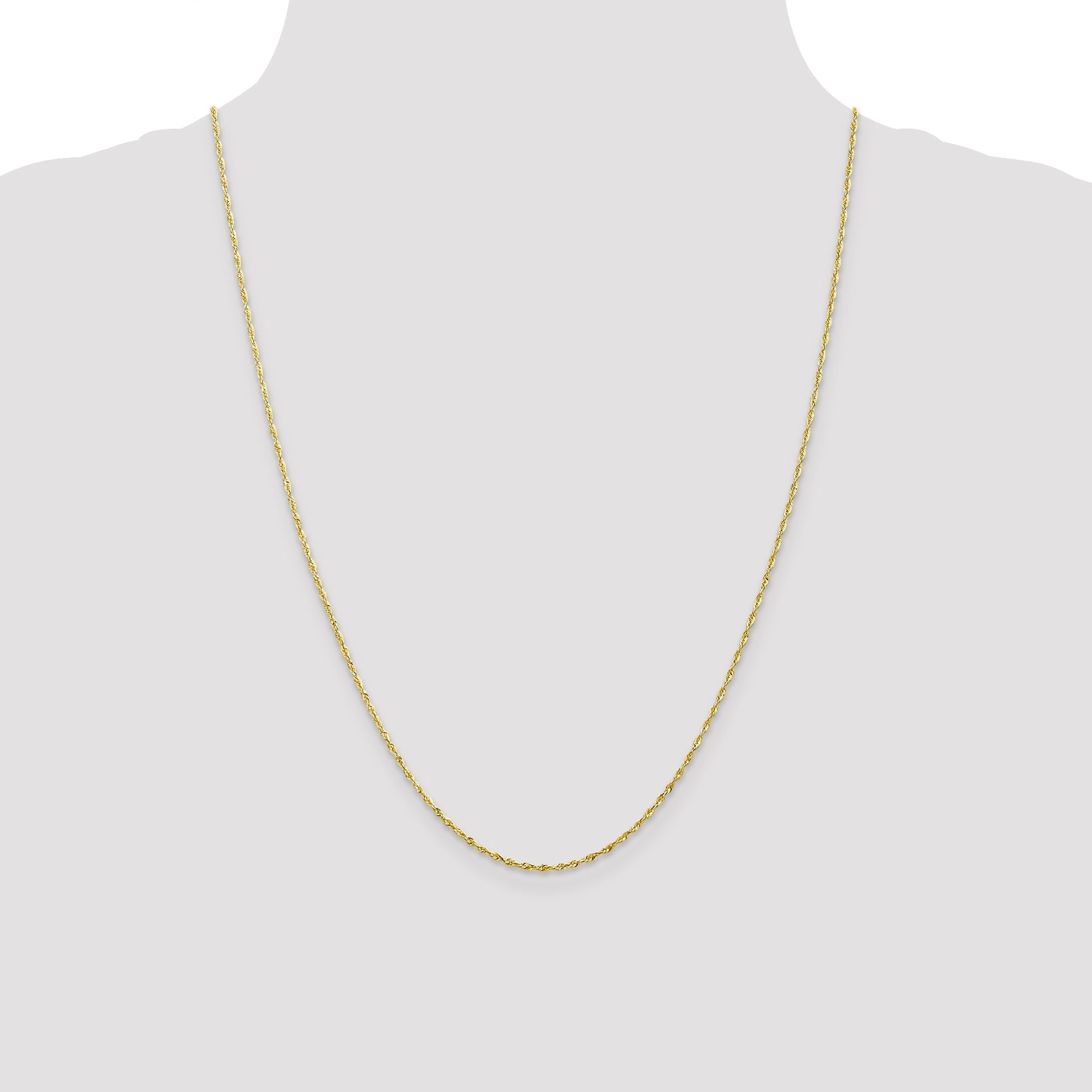 24 Inch 10K 1.5mm Diamond-Cut Lightweight Rope Chain Necklace