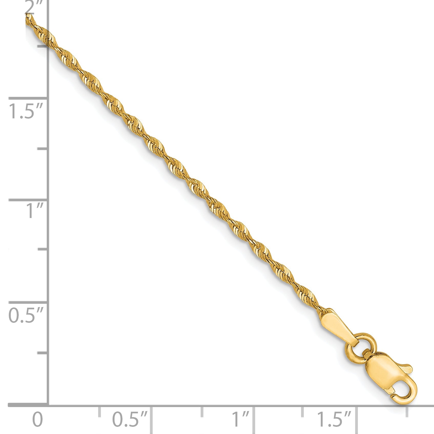 7 Inch 10K Yellow Gold 1.5mm Diamond Cut Lightweight Rope Chain Bracelet