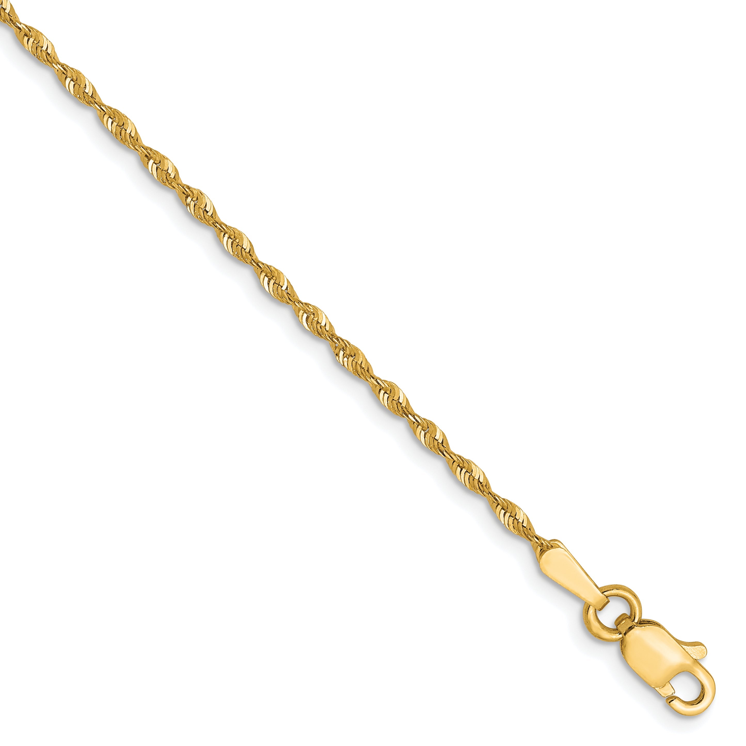 7 Inch 10K Yellow Gold 1.5mm Diamond Cut Lightweight Rope Chain Bracelet