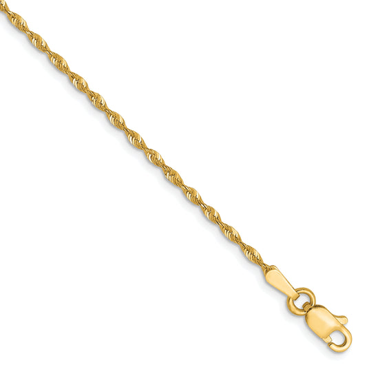 7 Inch 10K Yellow Gold 1.5mm Diamond Cut Lightweight Rope Chain Bracelet