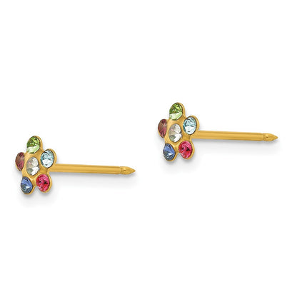 14K Yellow Gold Inverness Flower Multicolor Crystal Earrings