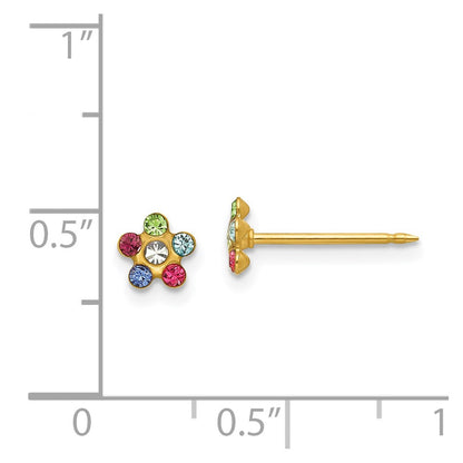 14K Yellow Gold Inverness Flower Multicolor Crystal Earrings