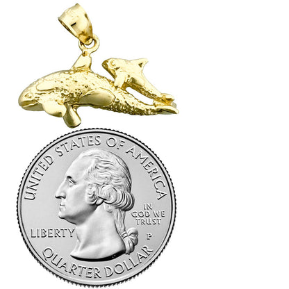 14K Gold Whale and Calf Charm