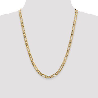 24 Inch 10K Yellow Gold 6mm Concave Figaro Chain Necklace