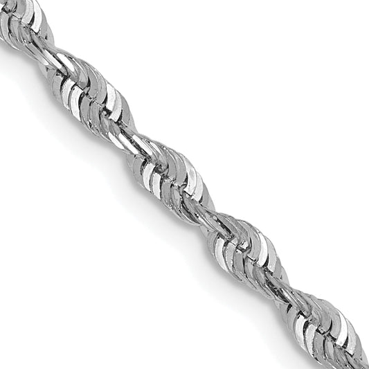 30 Inch 10K White Gold 2.5mm Diamond-Cut Lightweight Rope Chain Necklace
