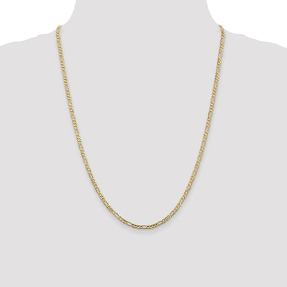 24 Inch 10K 3mm Concave Figaro Chain Necklace