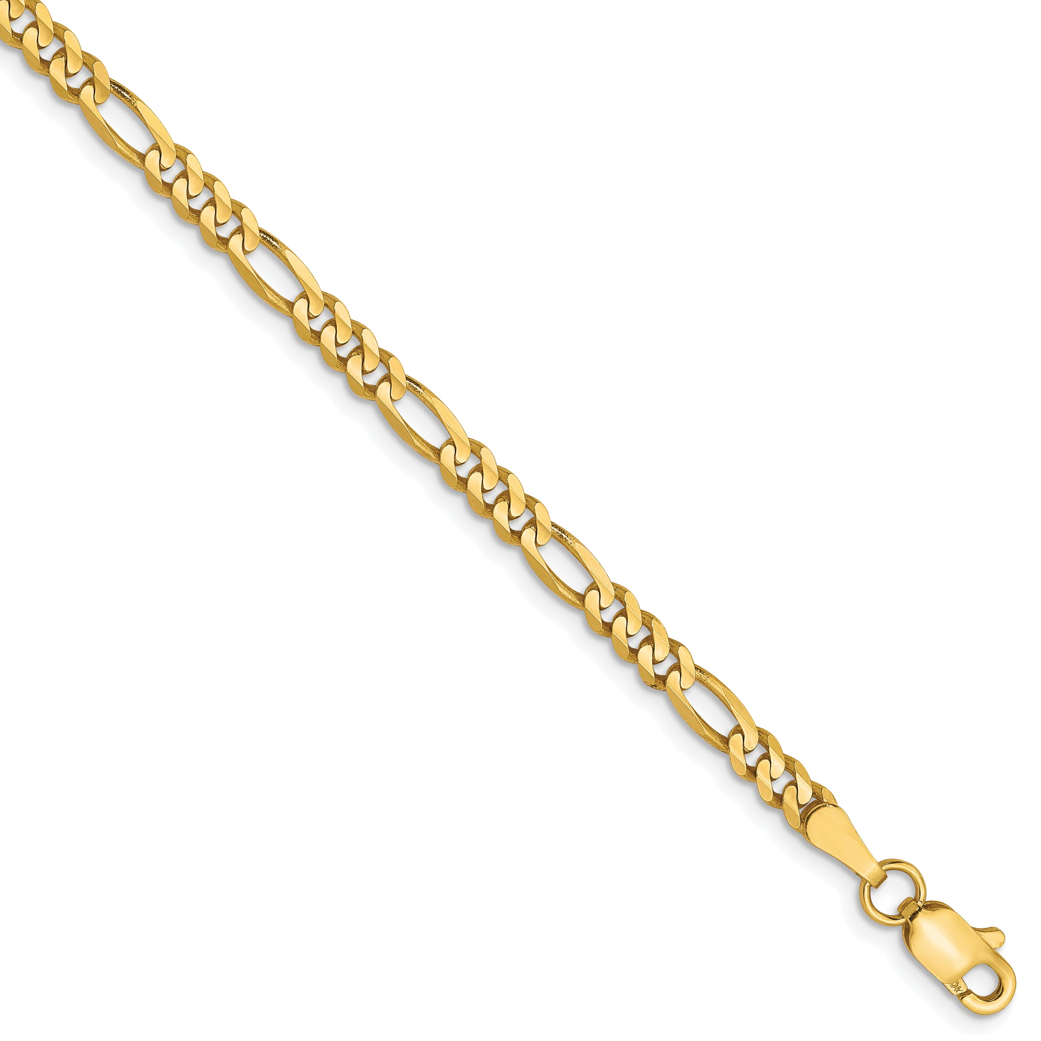 7 Inch 10K 3mm Concave Figaro Chain Bracelet
